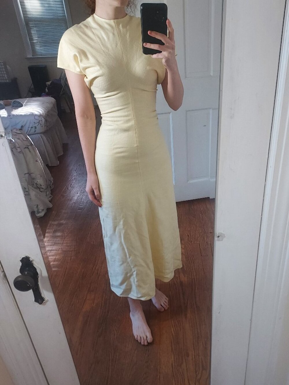 TOTEME Slouch Waist Crinkled Butter Yellow Dress
